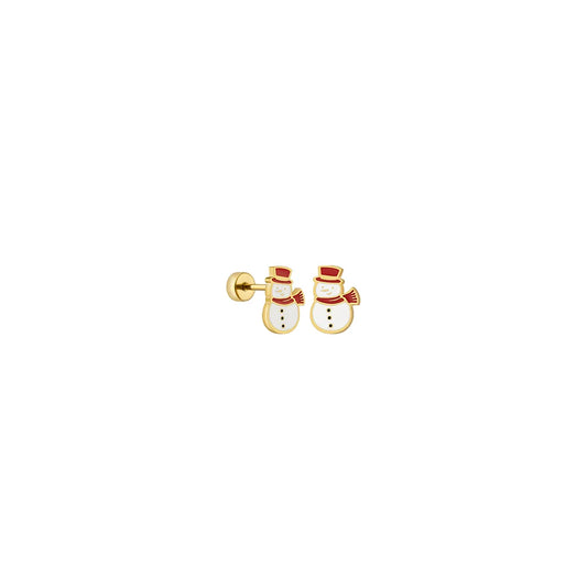 Ajatine Christmas snowman stud earrings, 18K gold-plated festive holiday jewelry