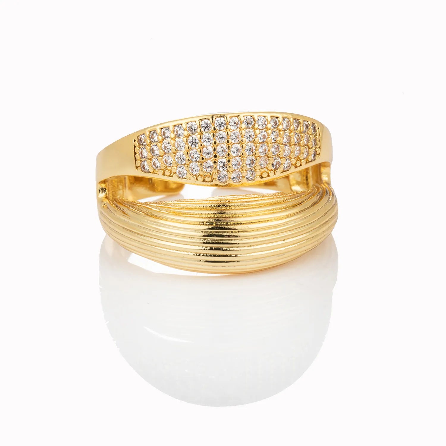 Ajatine chunky gold statement double layer open ring with zircon, vintage inspired luxury jewelry for women