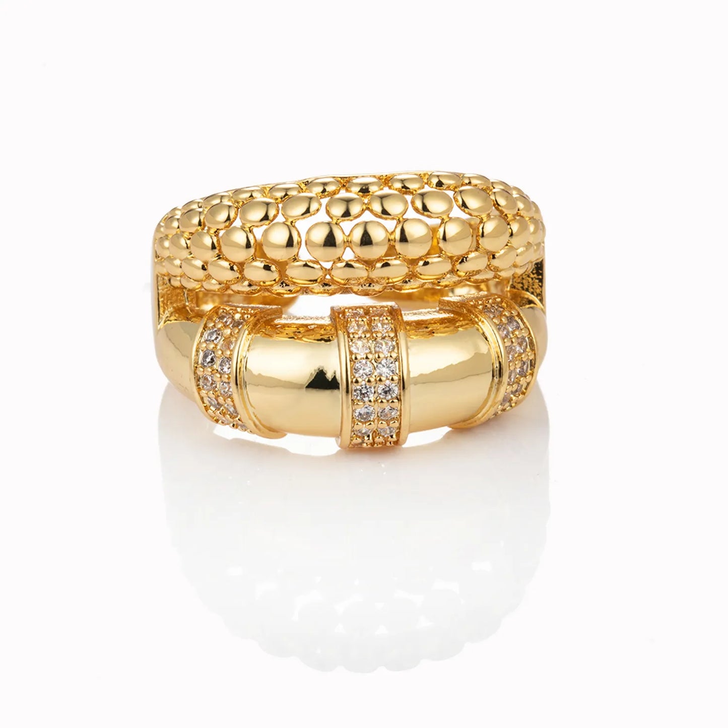 Ajatine chunky gold statement double layer open ring with zircon, vintage inspired luxury jewelry for women
