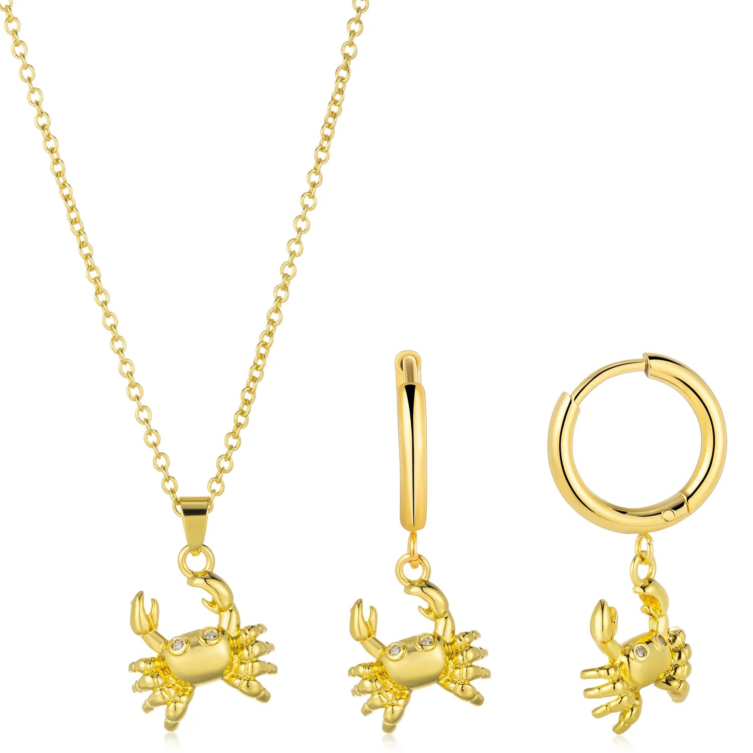 Ajatine crab jewelry set including necklace and dangle earrings, featuring cute crab charm with zodiac cancer design