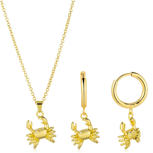 Ajatine crab jewelry set including necklace and dangle earrings, featuring cute crab charm with zodiac cancer design