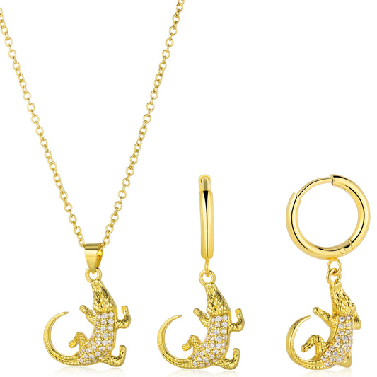 Ajatine crocodile jewelry set including necklace and earrings, a stylish animal shaped accessory combination