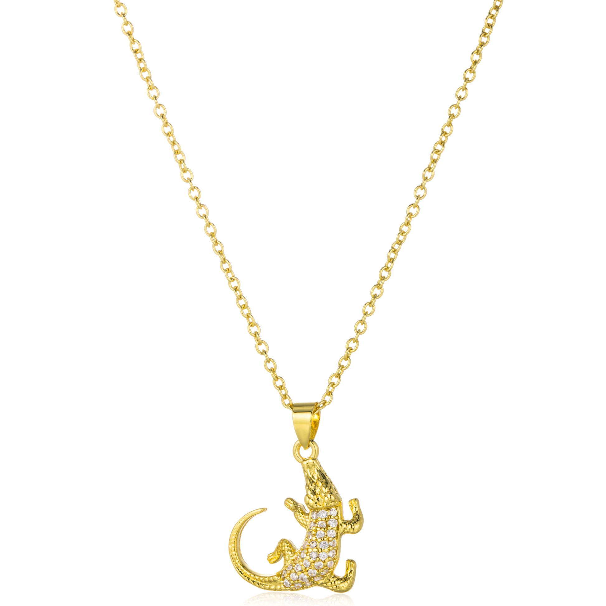 Crocodile pendant necklace from Ajatine fashion crocodile jewelry collection, a charming animal pendant accessory