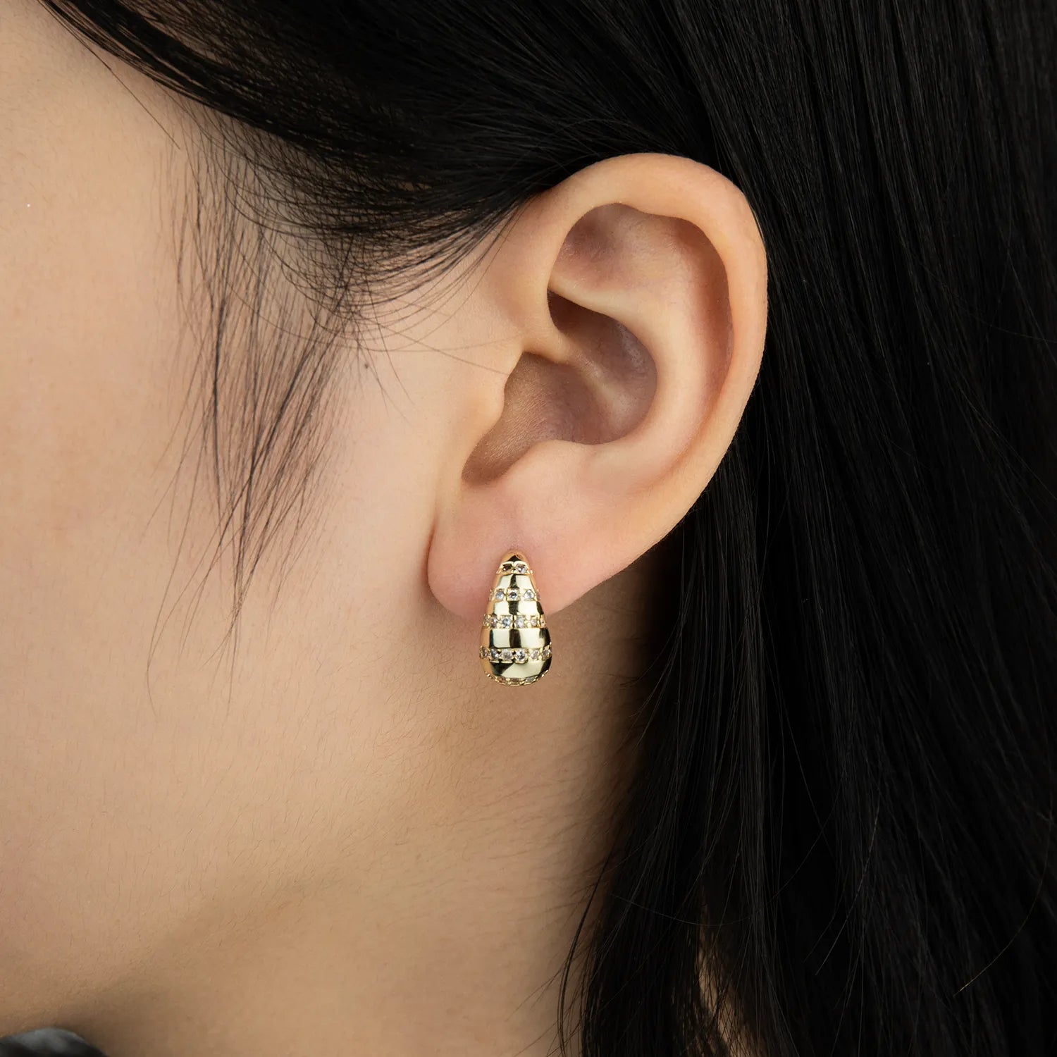 Ajatine cubic zirconia teardrop stud earrings, glamorous gold with CZ, party date night gift