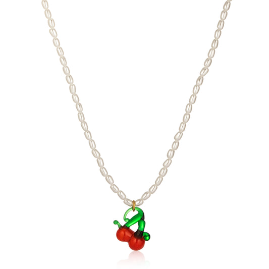Ajatine cherry pendant pearl necklace with fruit charm