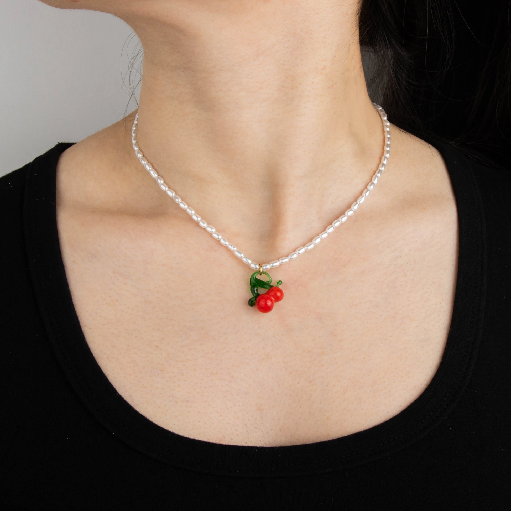 Ajatine cherry pendant pearl necklace with fruit charm
