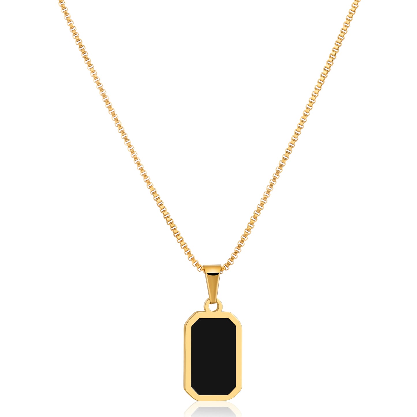 Ajatine black rectangular pendant necklace, dainty minimalist stainless steel necklace