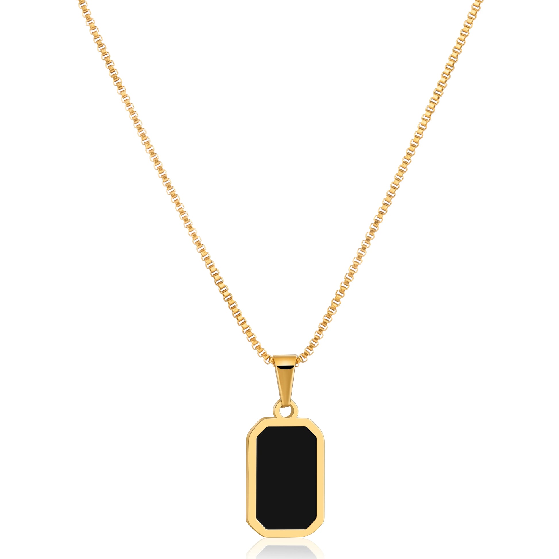 Ajatine black rectangular pendant necklace, dainty minimalist stainless steel necklace