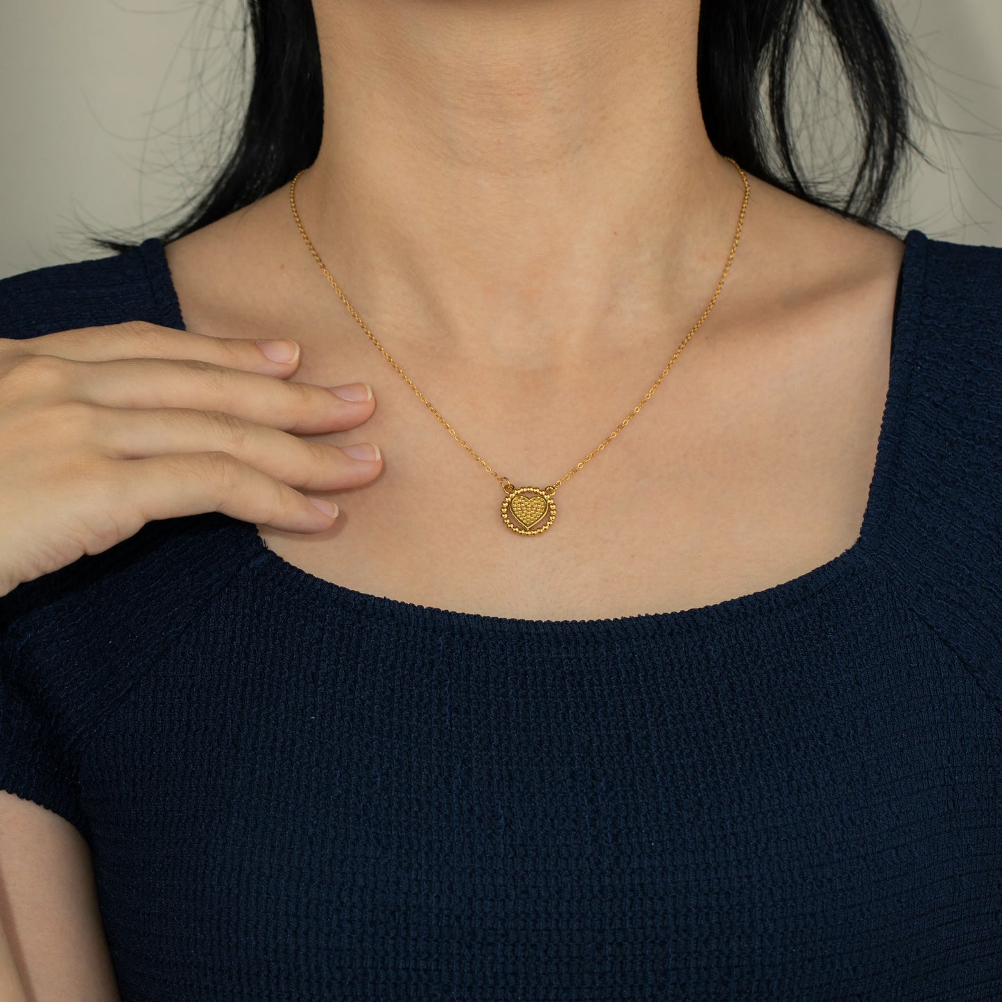 Ajatine dainty gold heart necklace with beaded pendant