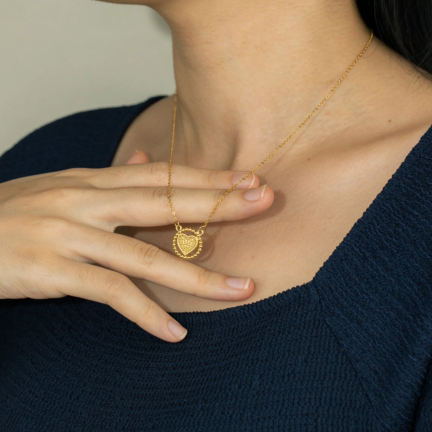 Ajatine dainty gold heart necklace with beaded pendant