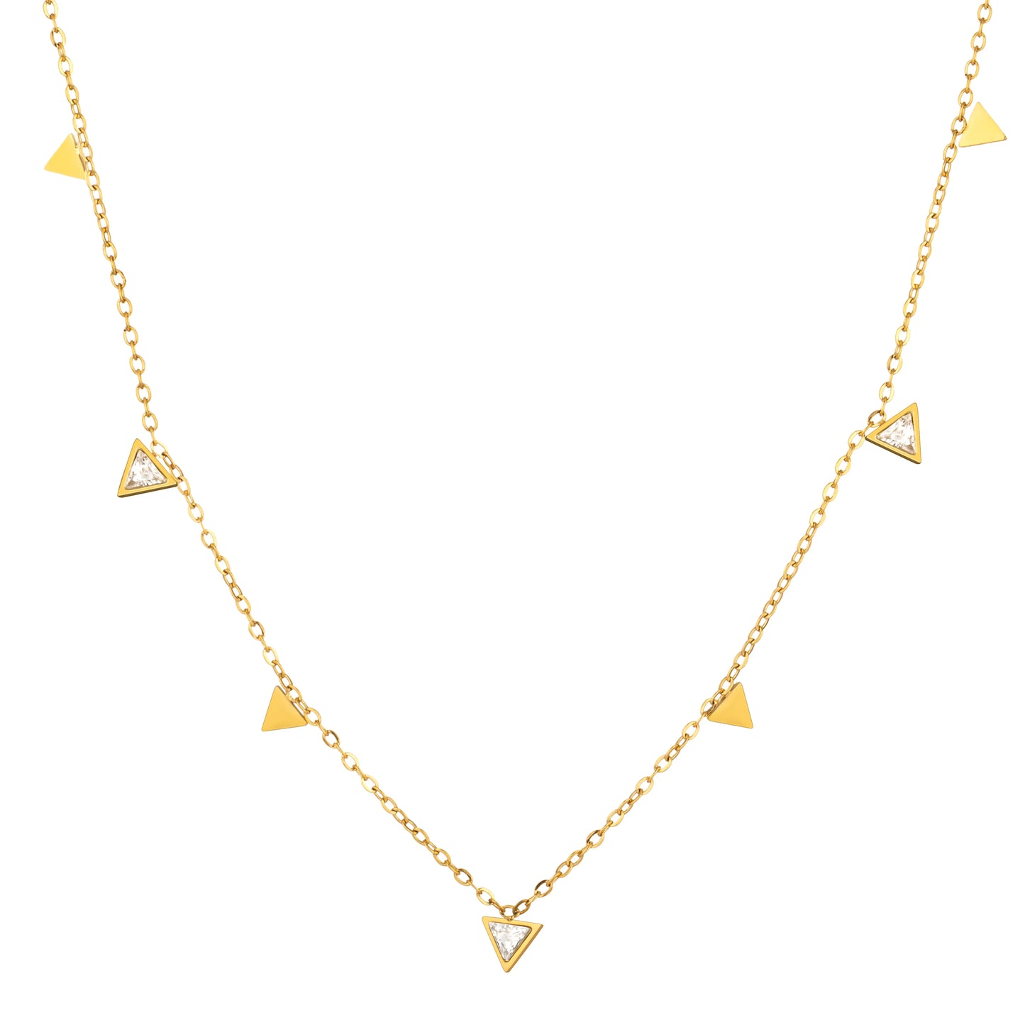 Ajatine gold triangle necklace with crystal accents, dainty minimalist jewelry