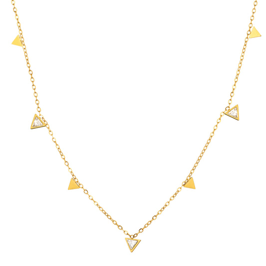 Ajatine gold triangle necklace with crystal accents, dainty minimalist jewelry