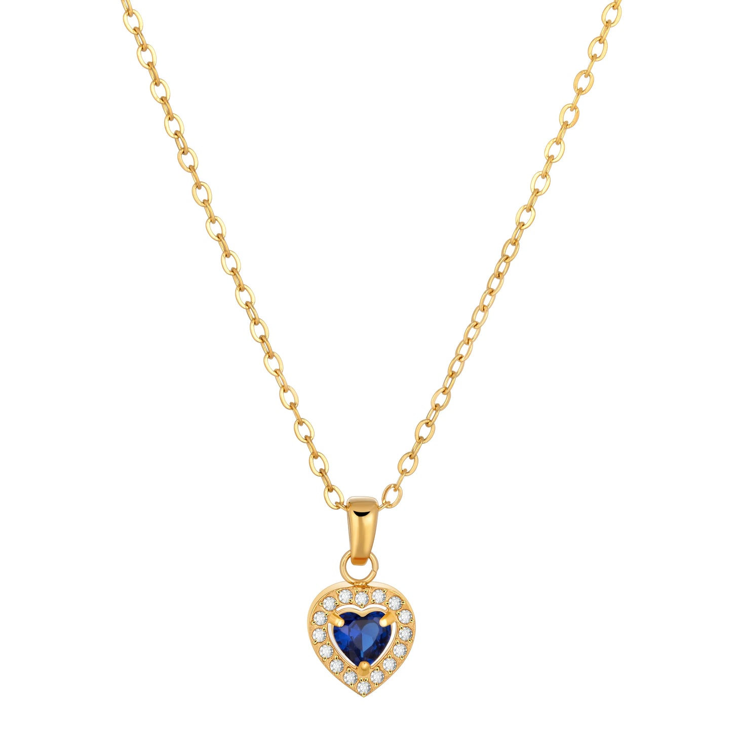Heart shaped dark blue crystal gold necklace with cubic zircon pendant