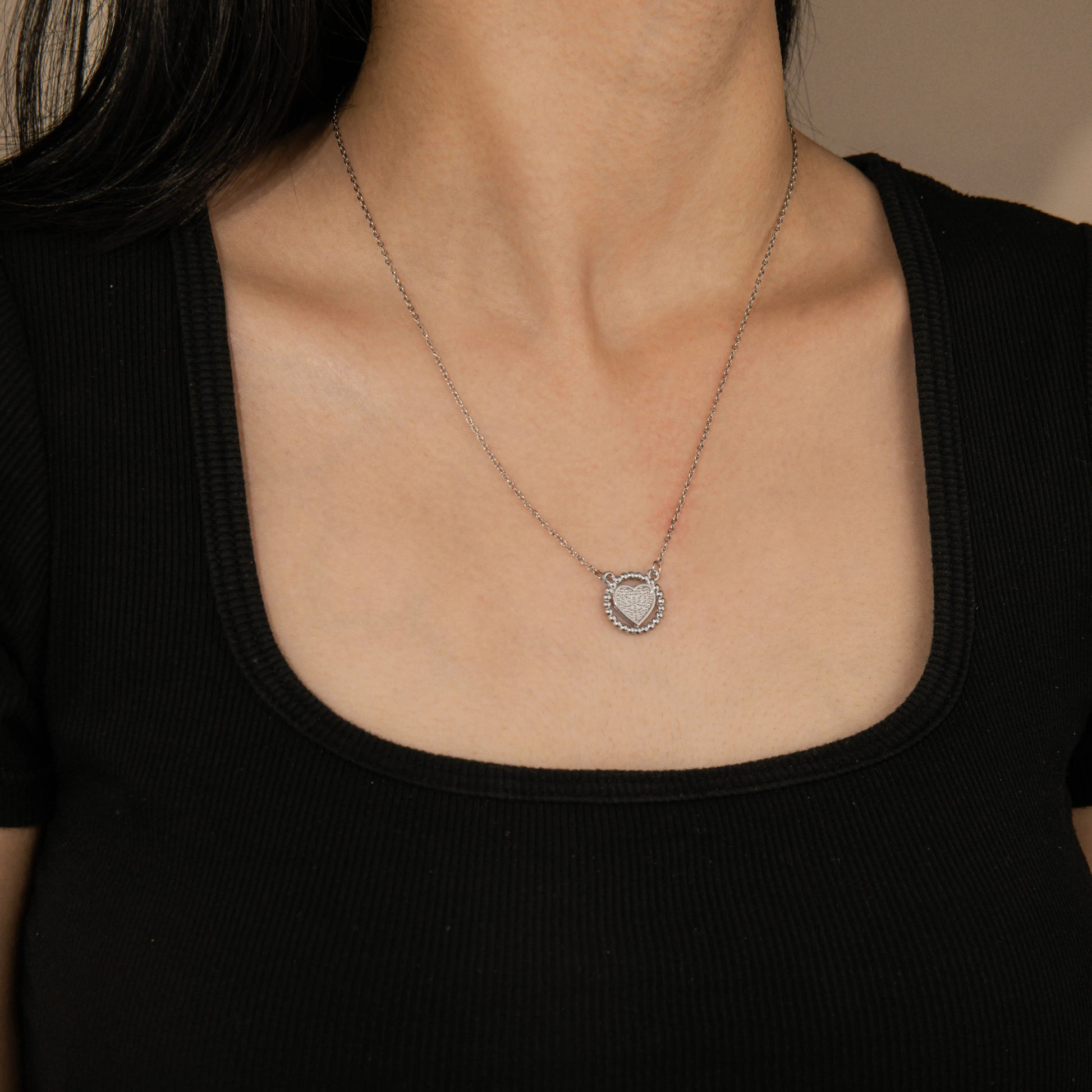 Ajatine dainty silver heart necklace with beaded pendant