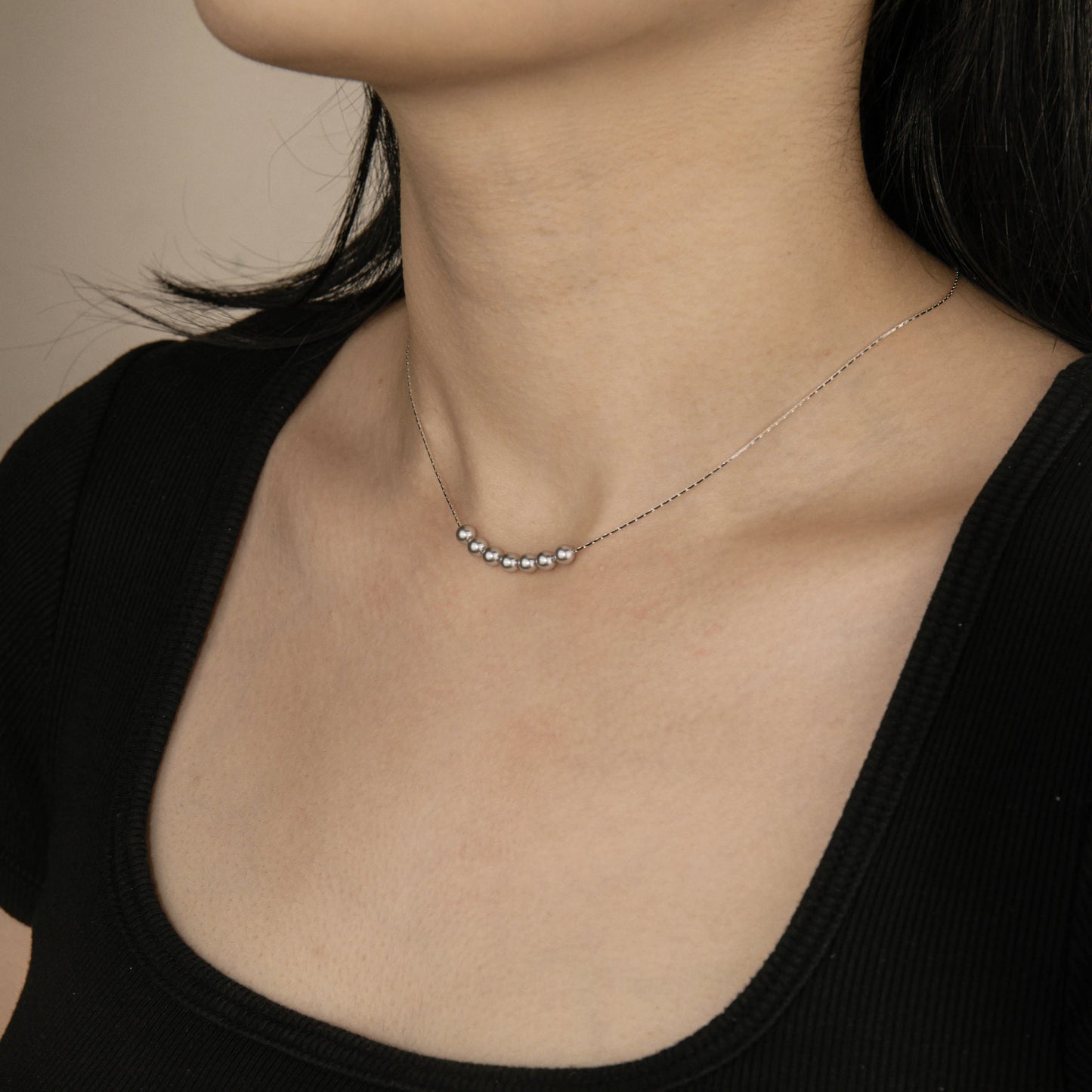 Ajatine silver chain pearl necklace, elegant pearl jewelry