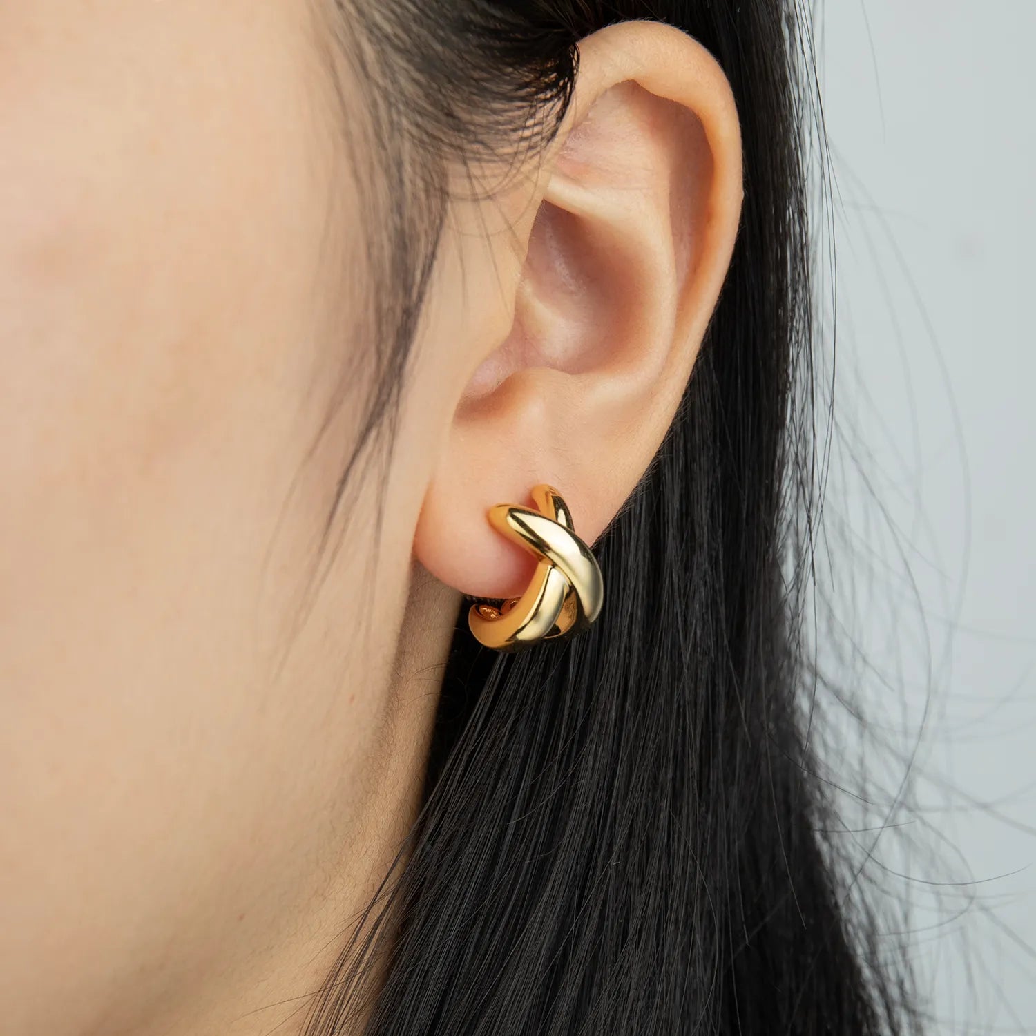 Ajatine double cross stud earrings, modern bold design, gold double cross earrings for women