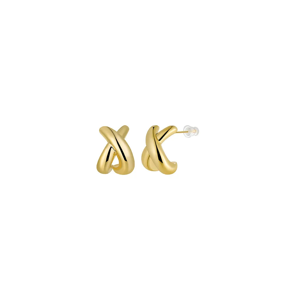 Ajatine double cross stud earrings, modern bold design, gold double cross earrings for women