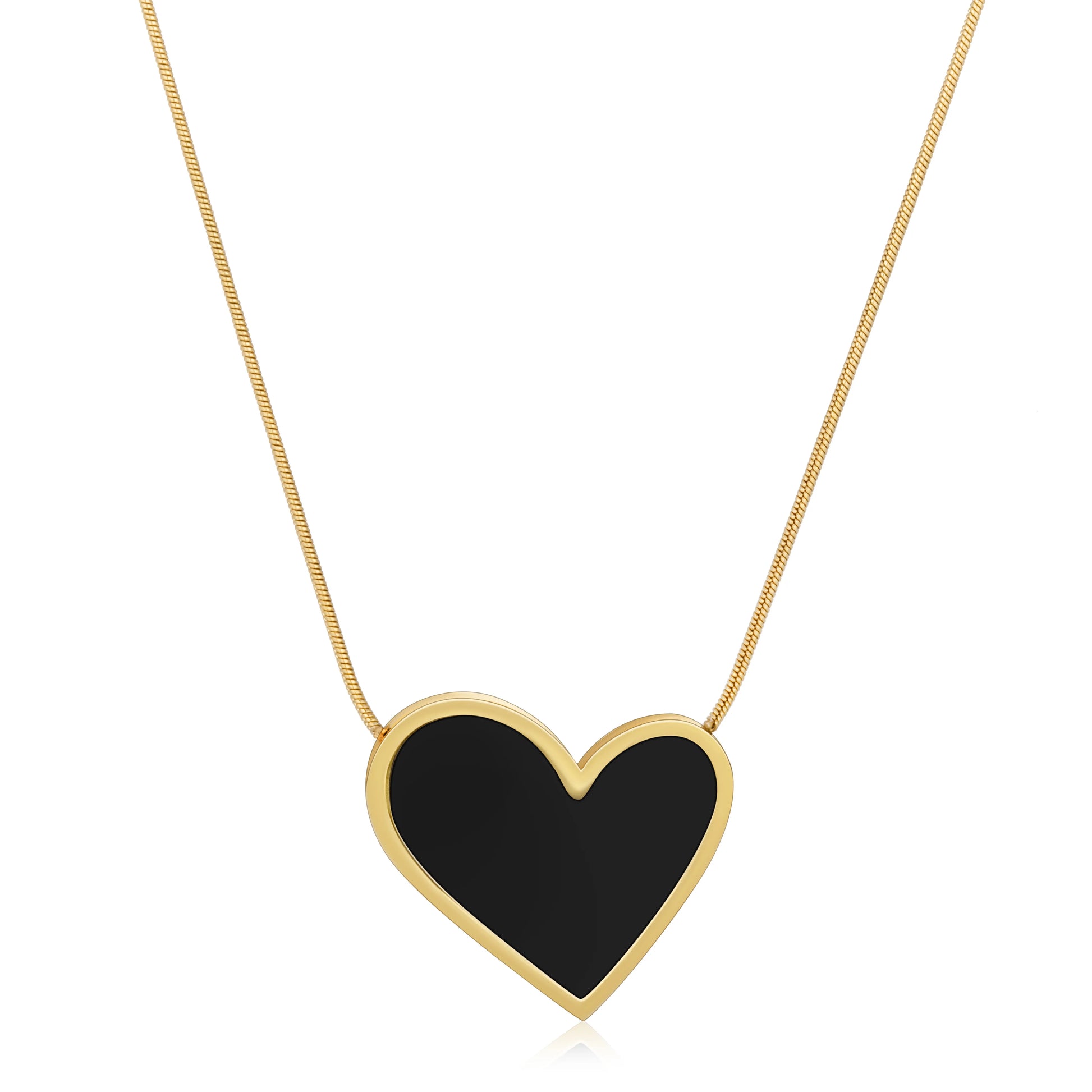 Ajatine black heart pendant necklace with gold plated chain