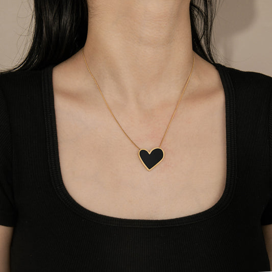 Ajatine black heart pendant necklace with gold plated chain