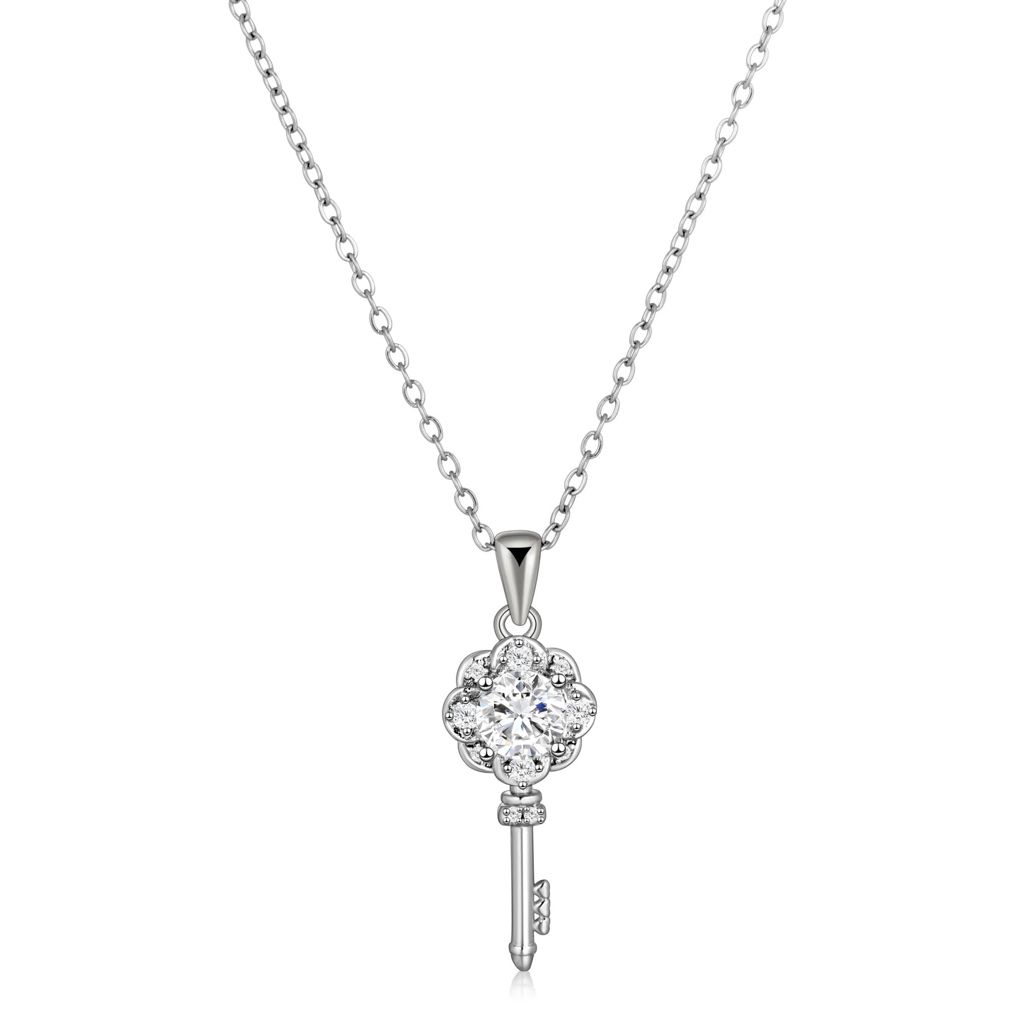 Ajatine silver cubic zircon key pendant necklace for women