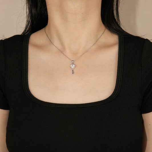 Ajatine silver cubic zircon key pendant necklace for women