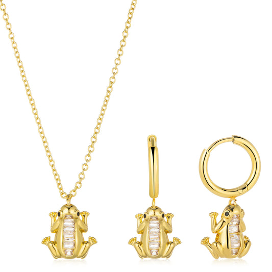 Ajatine frog necklace and earrings set (cute animal accessories)