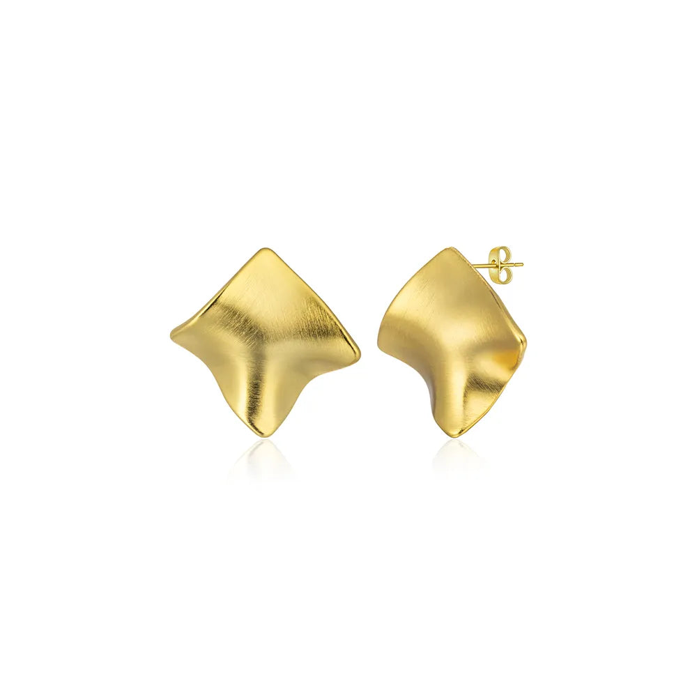 Ajatine geometric statement stud earrings, gold abstract sculptural earrings for women, trendy fashion jewelry