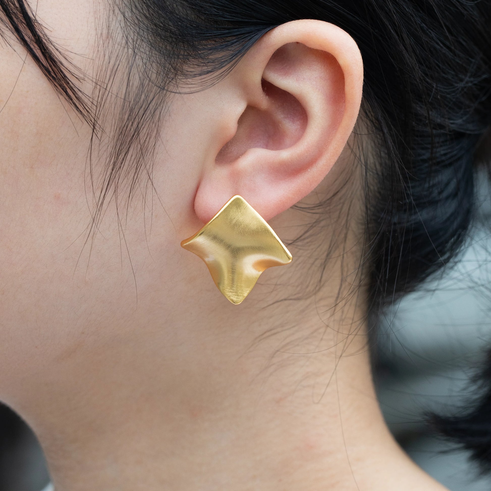 Ajatine geometric statement stud earrings, gold abstract sculptural earrings for women, trendy fashion jewelry