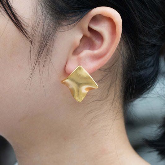 Ajatine geometric statement stud earrings, gold abstract sculptural earrings for women, trendy fashion jewelry