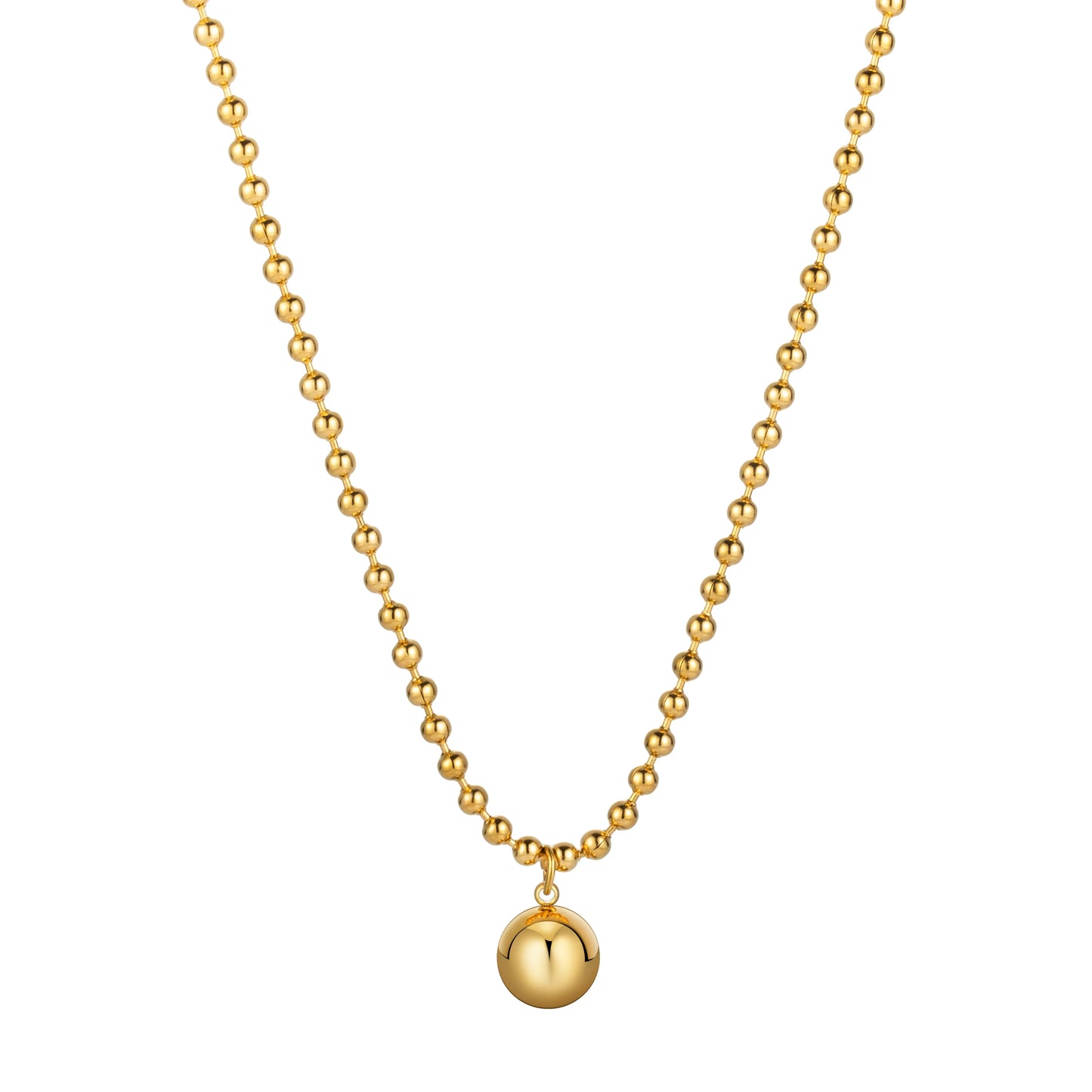 Ajatine gold bead necklace with round pendant, women's elegant gold jewelry