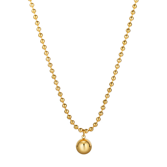Ajatine gold bead necklace with round pendant, women's elegant gold jewelry