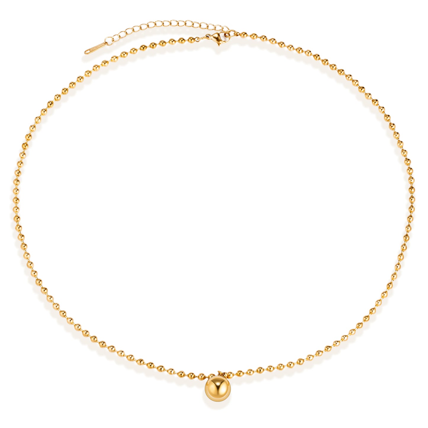 Ajatine gold bead necklace with round pendant, women's elegant gold jewelry
