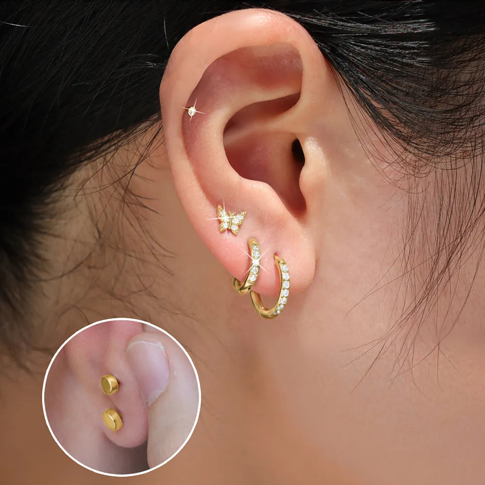 Ajatine gold butterfly and hoop earrings set, multi-style stainless steel earrings for women