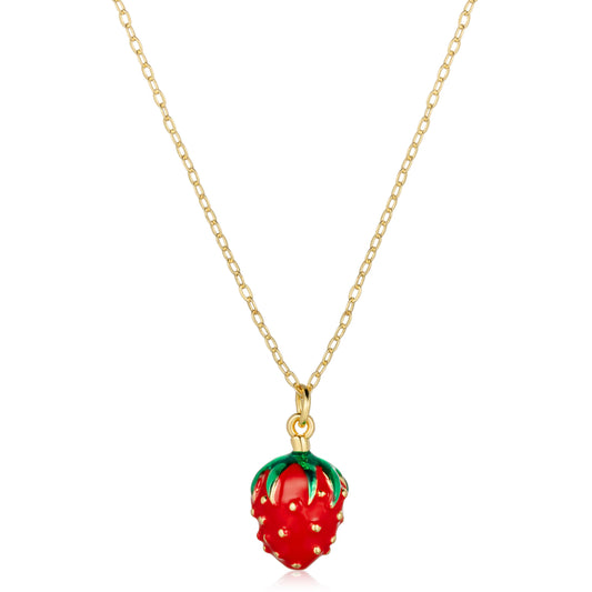 Ajatine gold chain strawberry charm necklace
