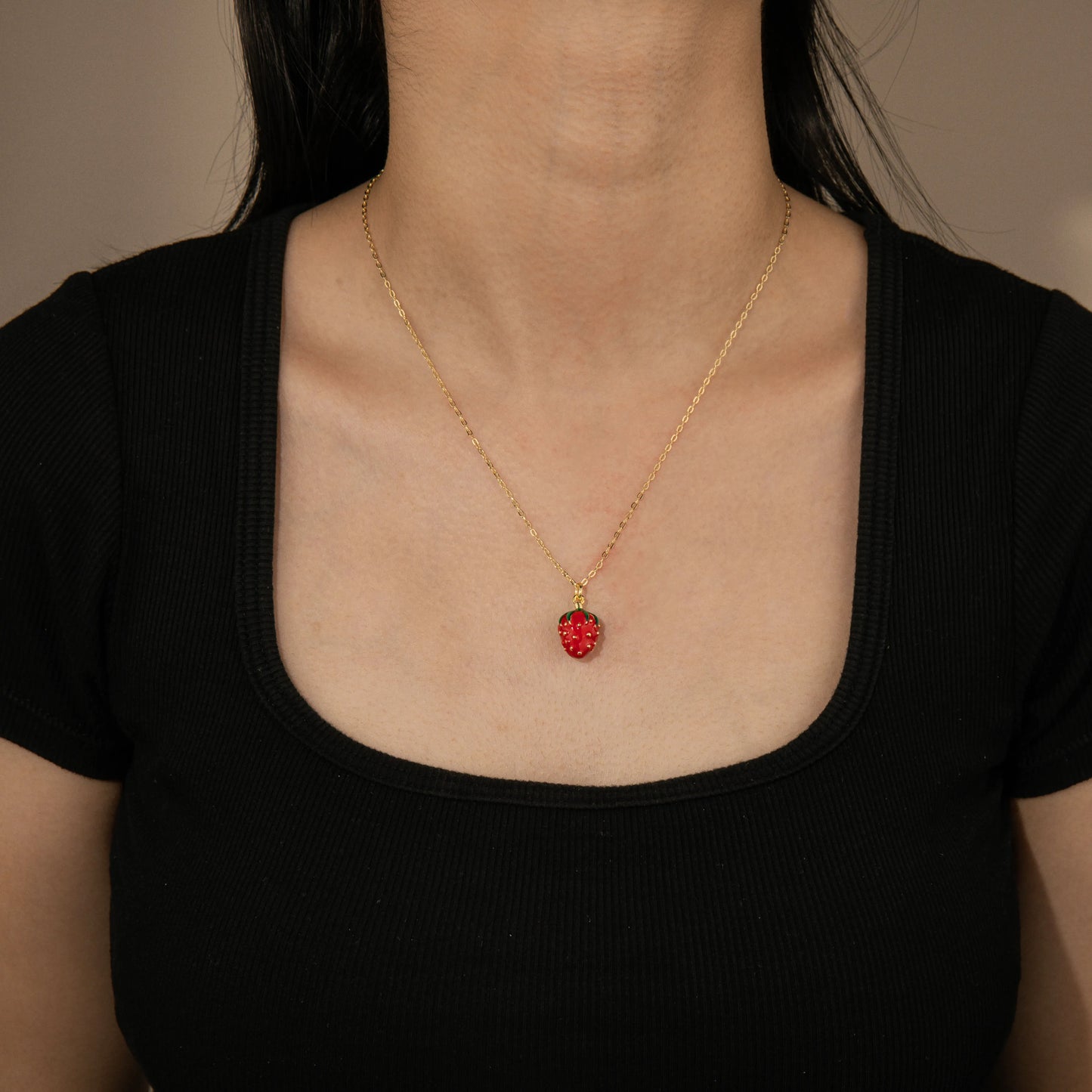 Ajatine gold chain strawberry charm necklace