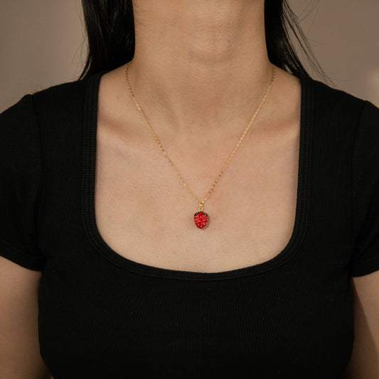 Ajatine gold chain strawberry charm necklace