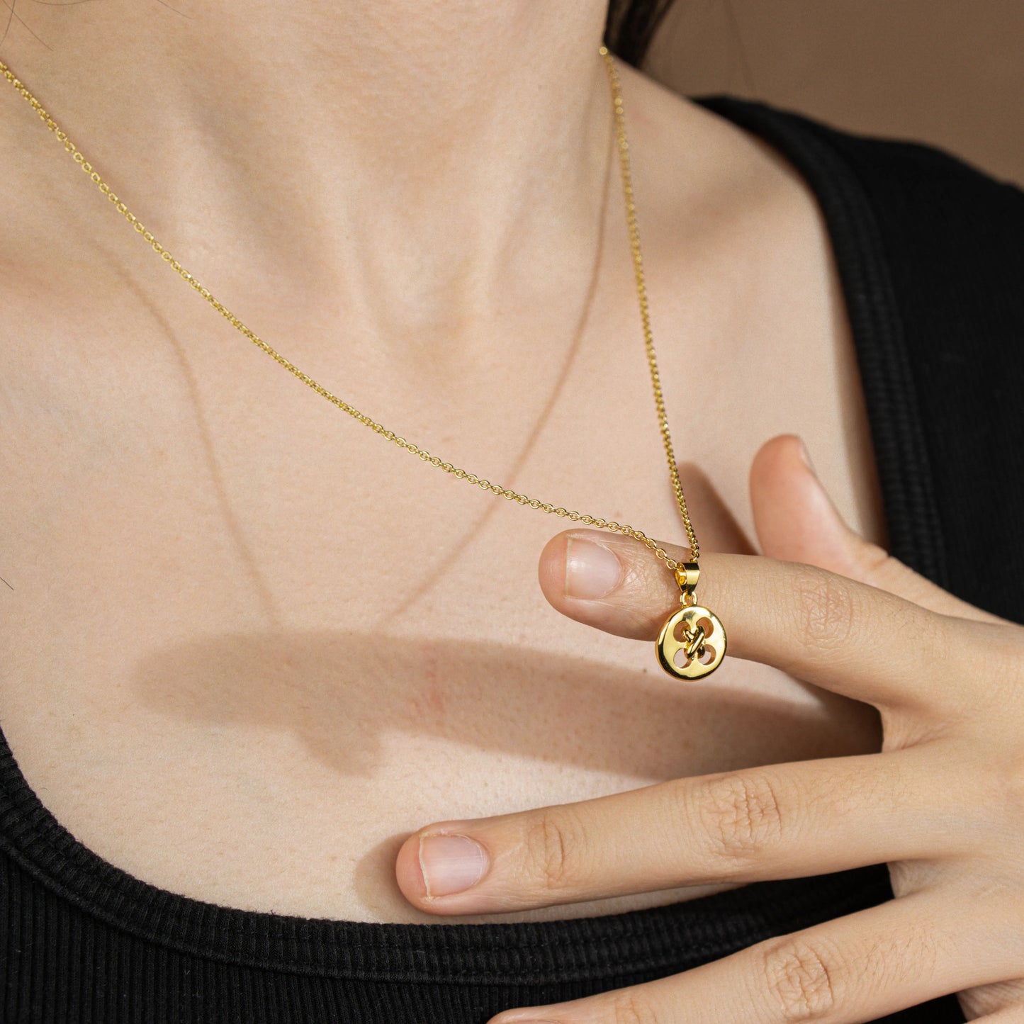 Ajatine Gold Circle Knot Pendant Necklace - Dainty Brass Minimalist for Everyday Wear