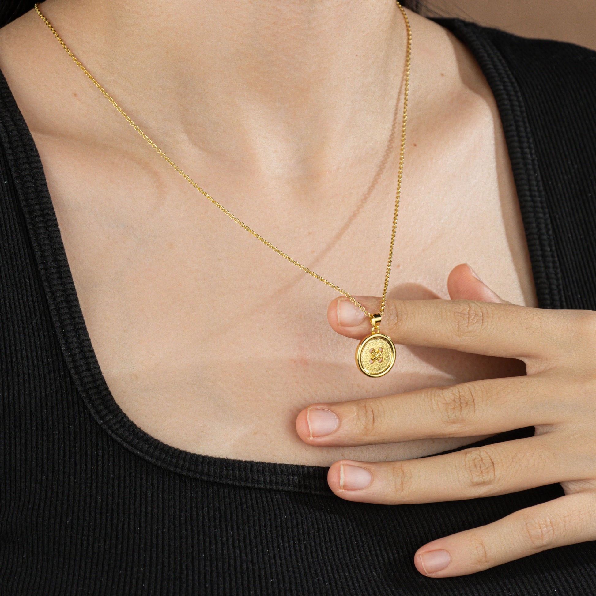 Ajatine Gold Circle Knot Pendant Necklace - Dainty Brass Minimalist Jewelry for Everyday Wear