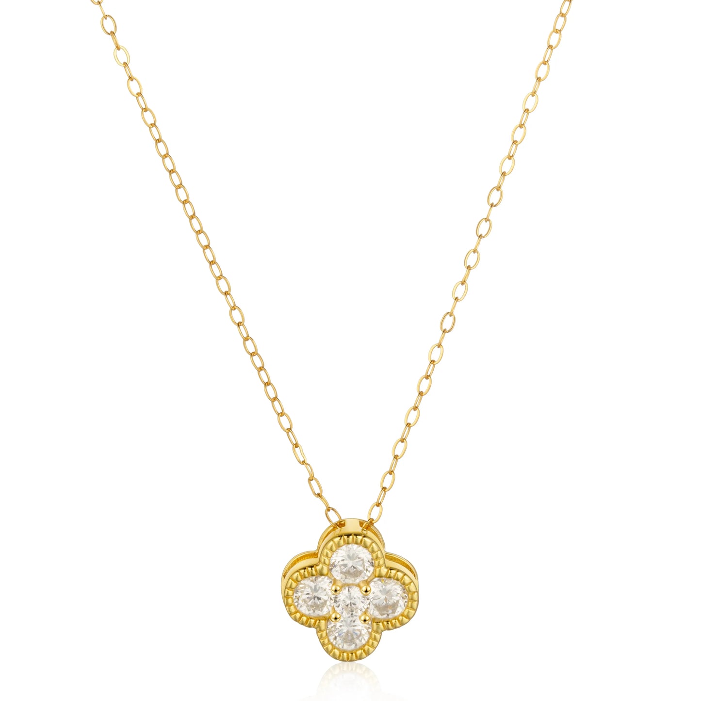 Ajatine gold clover necklace with cubic zircon, dainty pendant jewelry