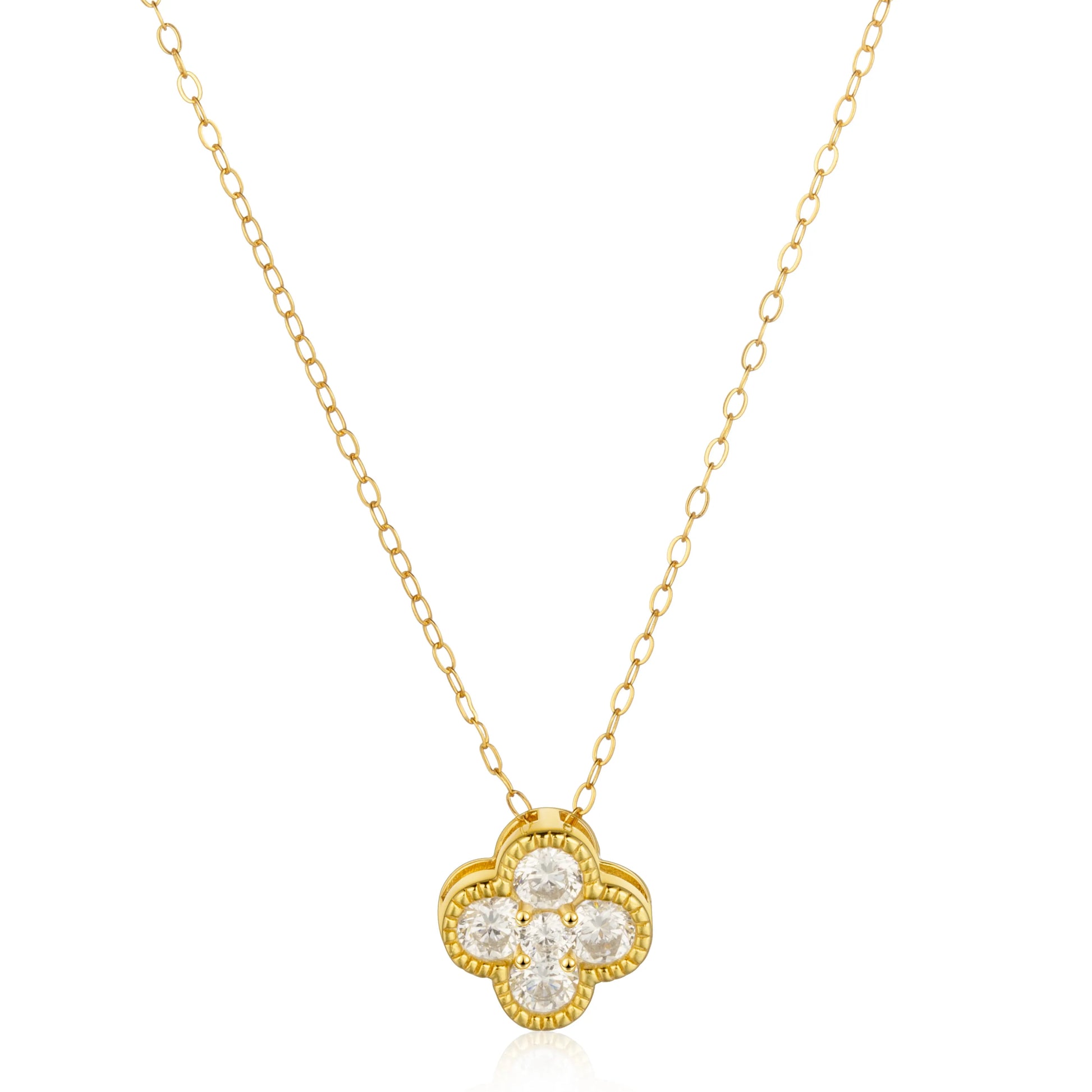 Ajatine gold clover necklace with cubic zircon, dainty pendant jewelry