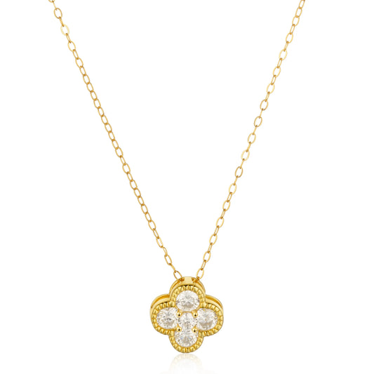 Ajatine gold clover necklace with cubic zircon, dainty pendant jewelry