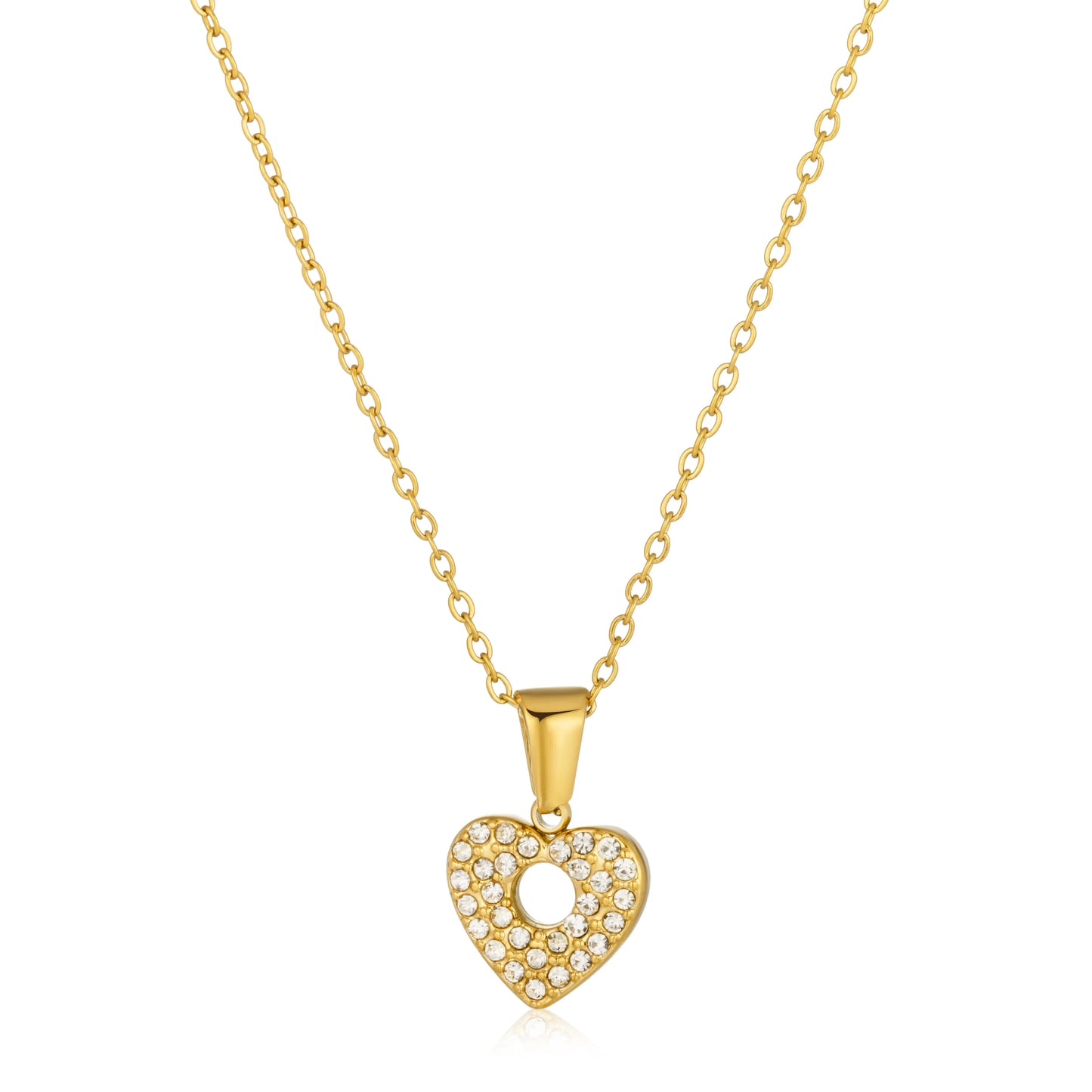 Ajatine gold heart necklace with cubic zircon pendant, elegant women's jewelry