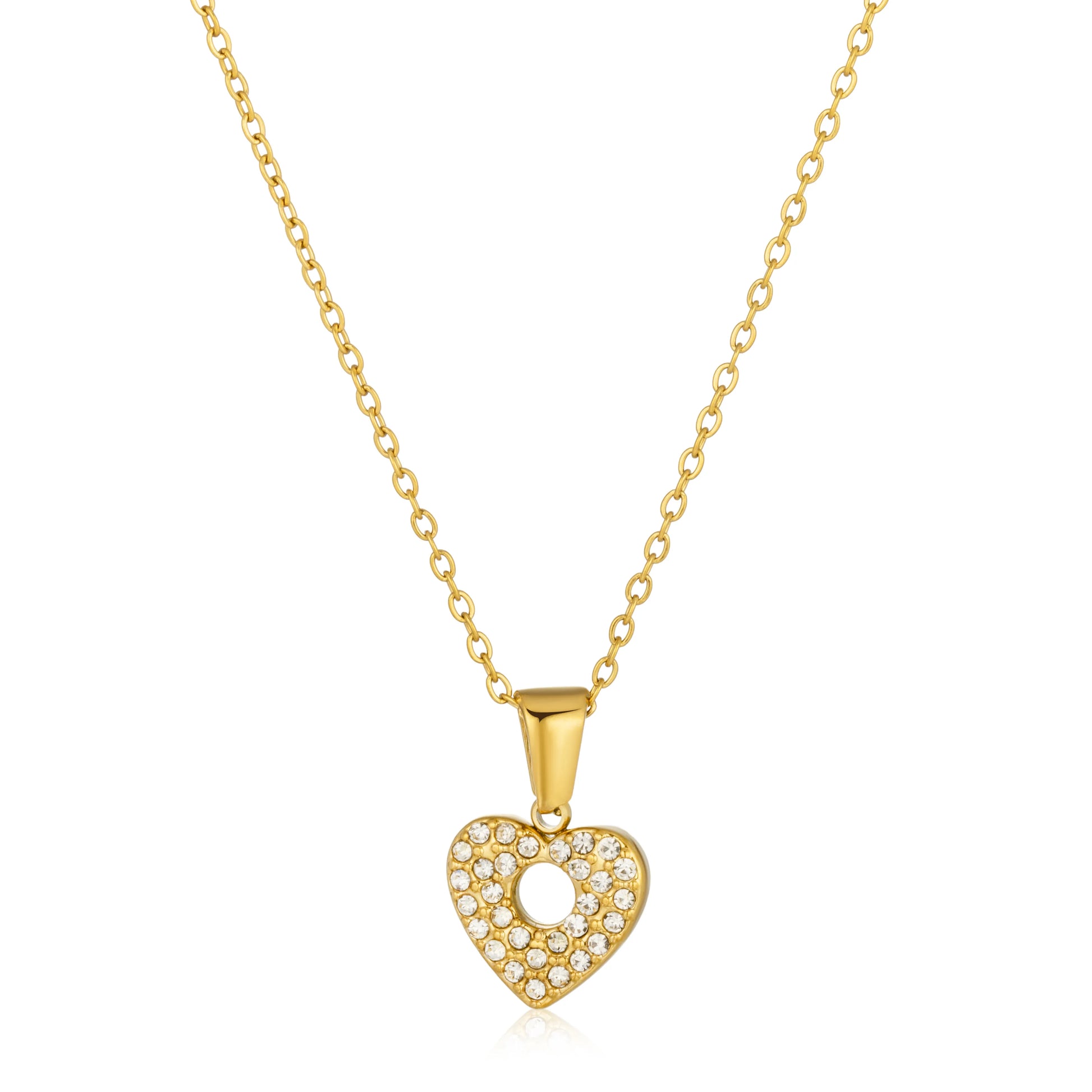 Ajatine gold heart necklace with cubic zircon pendant, elegant women's jewelry