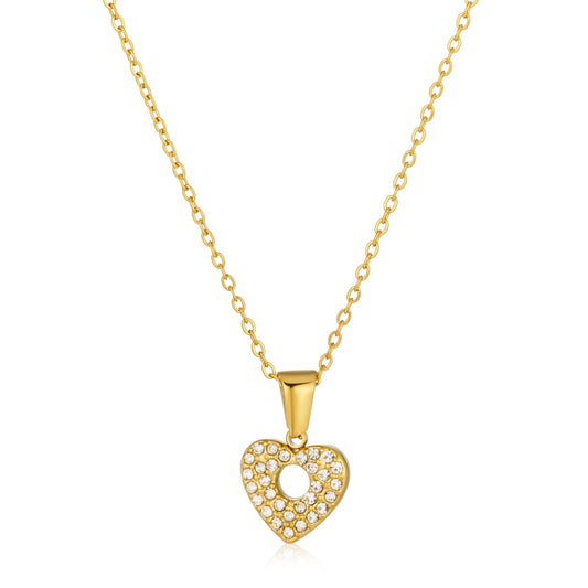 Ajatine gold heart necklace with cubic zircon pendant, elegant women's jewelry