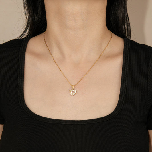 Ajatine gold heart necklace with cubic zircon pendant, elegant women's jewelry