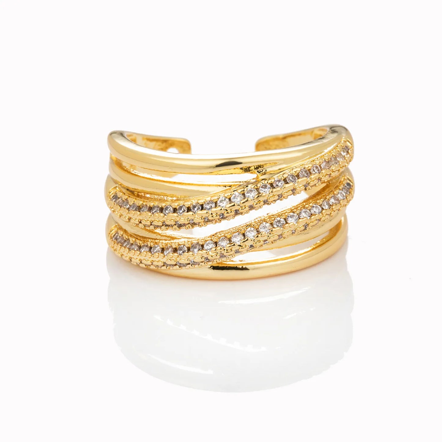 Ajatine gold stacking rings with crystals, elegant stackable ring set for women, vintage-inspired romantic jewelry.