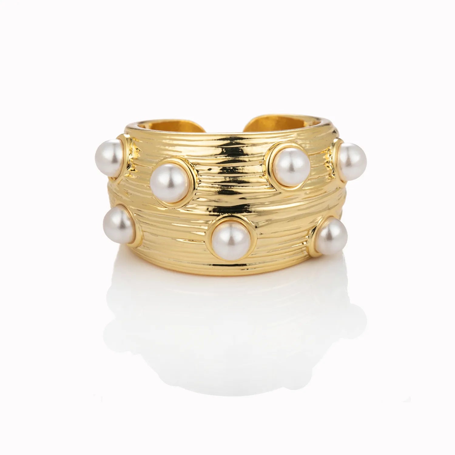 Ajatine gold pearl statement ring, bold vintage-inspired elegant jewelry for women