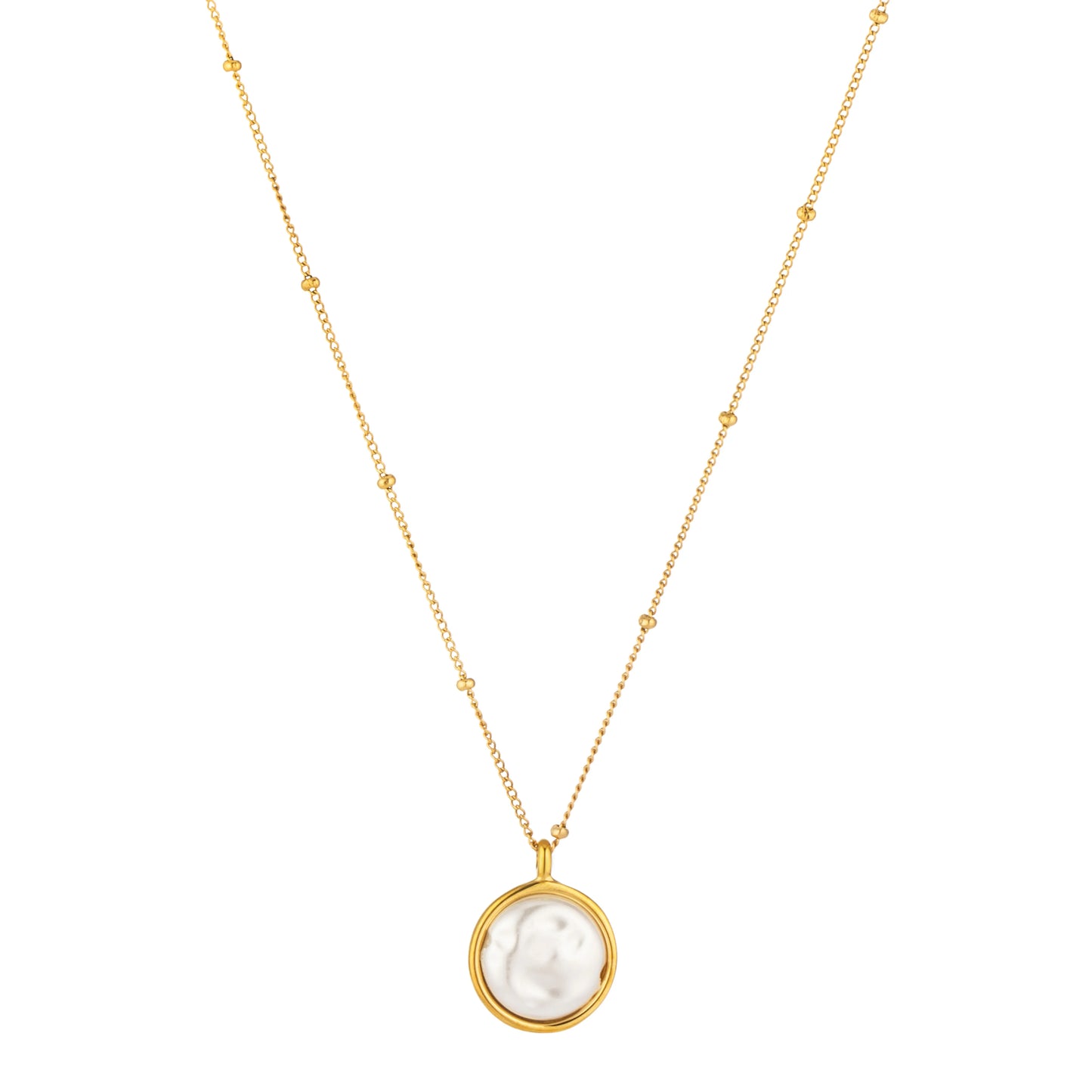 Ajatine gold round pearl pendant necklace with delicate chain