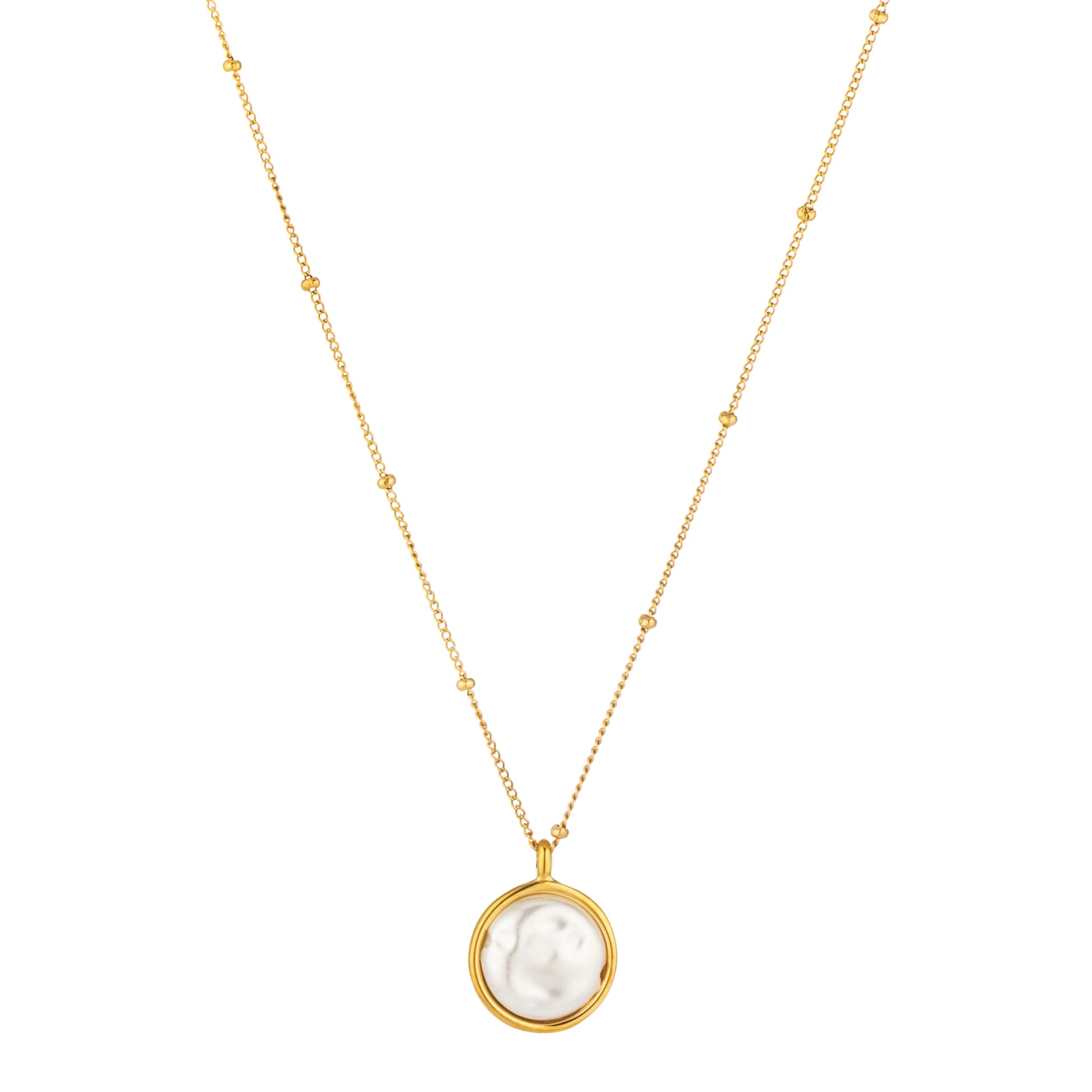 Ajatine gold round pearl pendant necklace with delicate chain