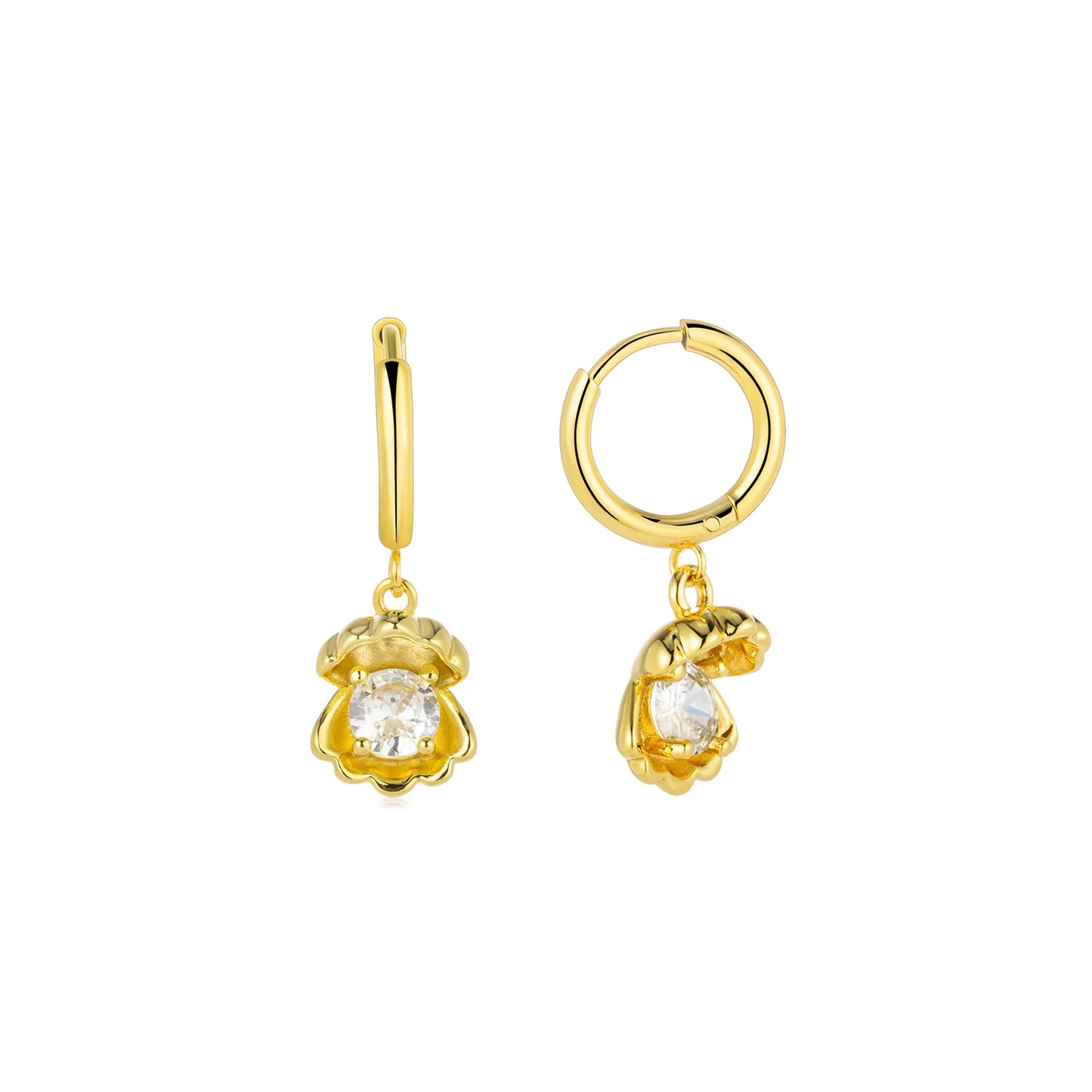 Dainty gold shell earrings with sparkling accent